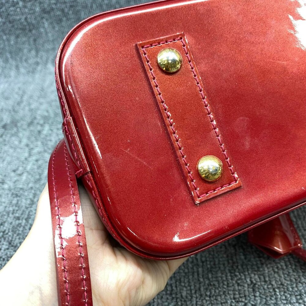 100% Authentic Louis Vuitton Alma BB Red Monogram Patent Leather Satchel - Picture 6 of 16